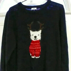 Navy Cotton Traders  Knit Sweater Holiday Puppy Dog Reindeer